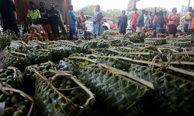 Pandanus leaves are now used instead of plastic bags at markets, but supply of the crop can be affected by storms and cyclones, vendors say.